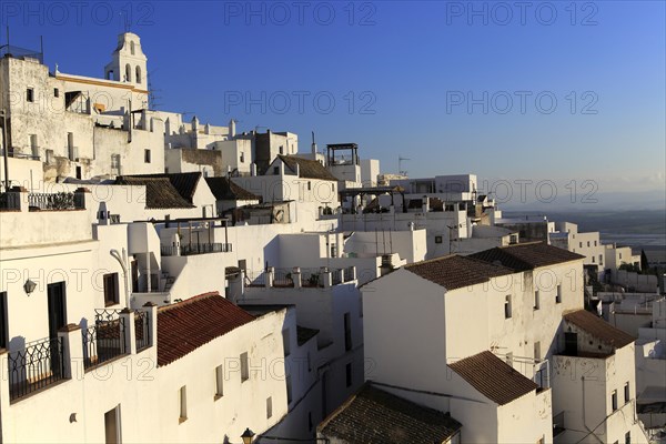 Pueblo blanco historic village whitewashed houses on hillside, Vejer de la Frontera, Cadiz Province, Spain, Europe