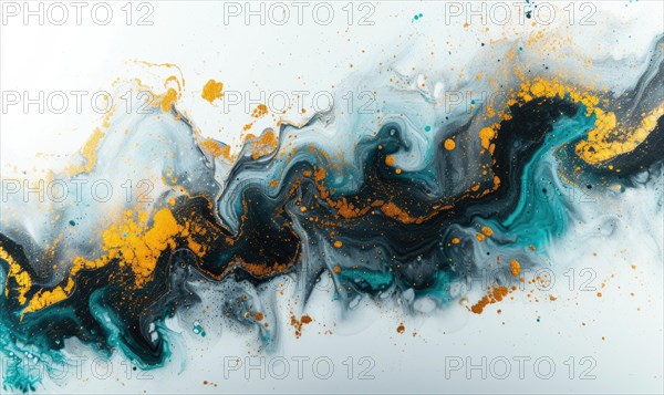 Blue and gold ink in water on white background. Ink in water AI generated