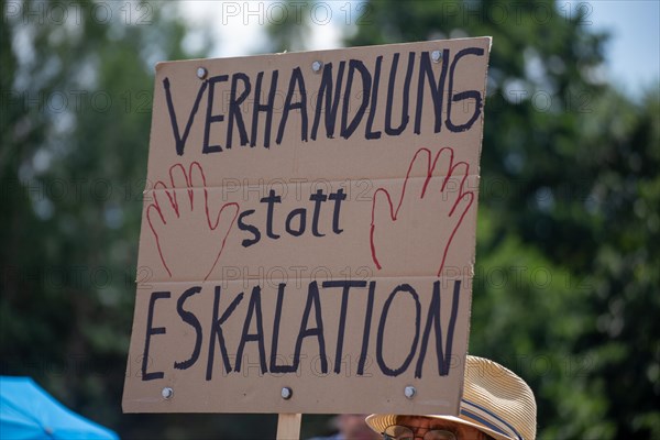 Peace demonstration in front of Ramstein Air Base against war and armament and in favour of diplomacy and negotiations