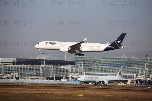 A Lufthansa passenger aircraft lands at Frankfurt Airport