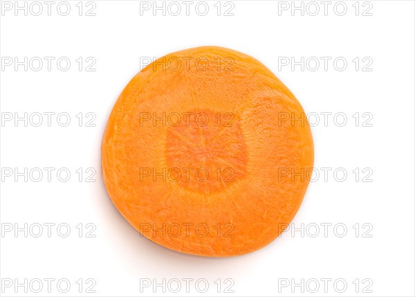 Carrot slice isolated on white background. top view, flat lay, close up, macro