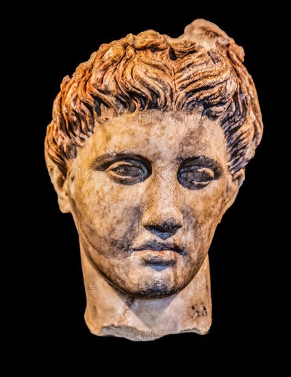 Head of Apollo, 1st century, National Archaeological Museum, Villa Cassis Faraone, UNESCO World Heritage Site, important city in the Roman Empire, Aquileia, Friuli, Italy, Aquileia, Friuli, Italy, Europe