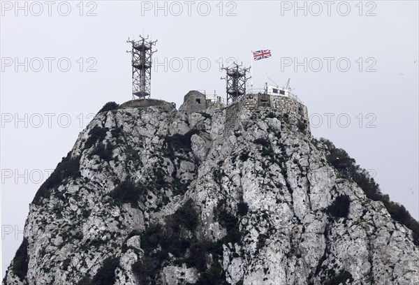 The British flag flies at the top of the Rock of Gibraltar, 14/02/2019