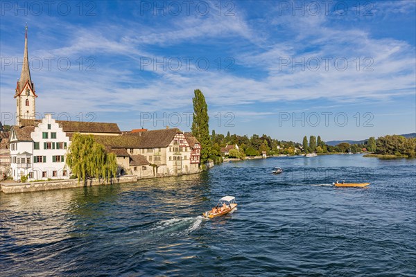 Boats on the Hochrhein near Stein am Rhein, Rhine, Lake Constance, Canton Schaffhausen, Switzerland, Europe