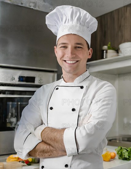 AI generated, portrait, an attractive chef in the kitchen