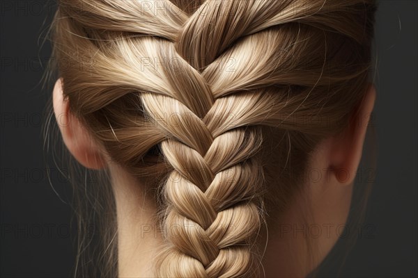 Close up of blond hair styled in French braid. KI generiert, generiert AI generated