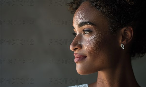 Elegant side profile of a freckled woman, with a thoughtful expression AI generated