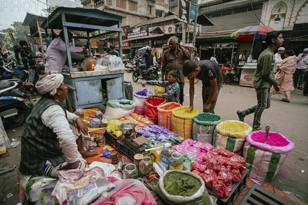 Vendor sells Holi celebration items in a street market, ahead of Holi festival on March 23, 2024 in Guwahati, Assam, India. Holi is the Hindu festival of colours, it is celebrated with great joy in India