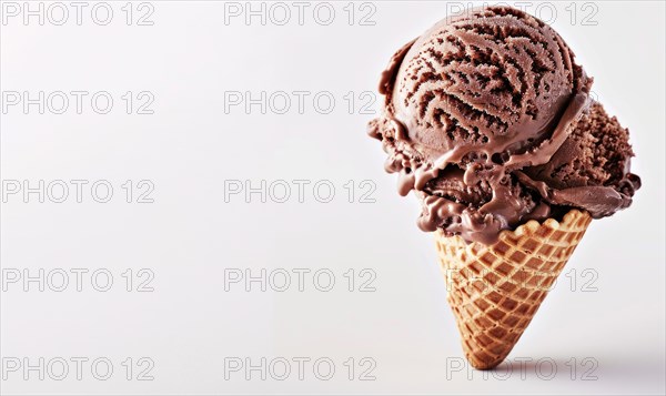 Chocolate ice cream cone on white background AI generated