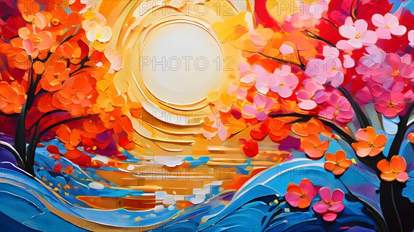 Abstract painting capturing the essence of spring, AI generated