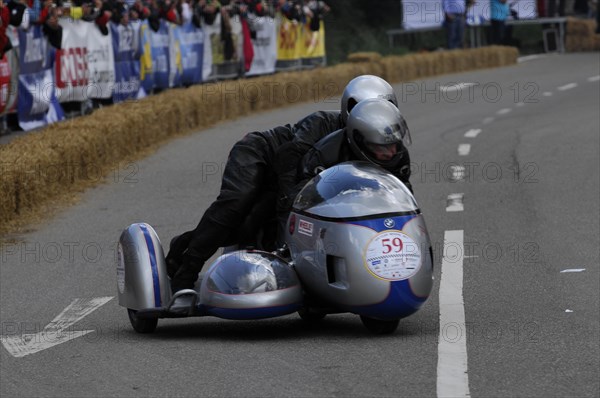 Motorbike with sidecar leaning in a curve, rider focussed, SOLITUDE REVIVAL 2011, Stuttgart, Baden-Wuerttemberg, Germany, Europe