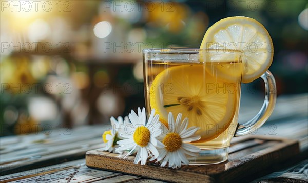 Chamomile tea served in a cozy cafe AI generated