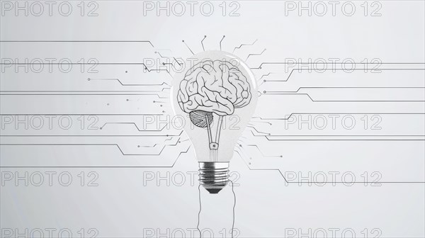 Conceptual image of a light bulb with a brain inside symbolizing an idea or innovation, ai generated, AI generated
