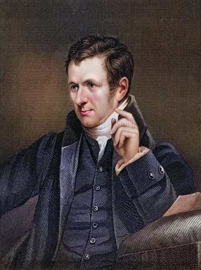 Sir Humphry Davy, 1st Baronet (born 17 December 1778 in Penzance, died 29 May 1829 in Geneva) was an English chemist and is known, among other things, for discovering the analgesic effect of nitrous oxide, Historical, digitally restored reproduction from a 19th century original, Record date not stated