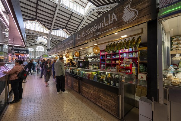 Market stalls in the Mercado Central market hall, Valencia, Spain, Europe