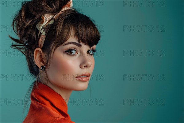 Young pretty woman with 1960s hairstyle and makeup. KI generiert, generiert, AI generated