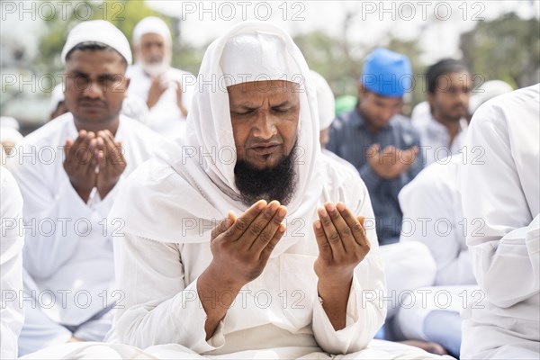 GUWAHATI, INDIA, APRIL 11: Muslims gather to perform Eid al-Fitr prayer at Eidgah in Guwahati, India on April 11, 2024. Muslims around the world are celebrating the Eid al-Fitr holiday, which marks the end of the fasting month of Ramadan