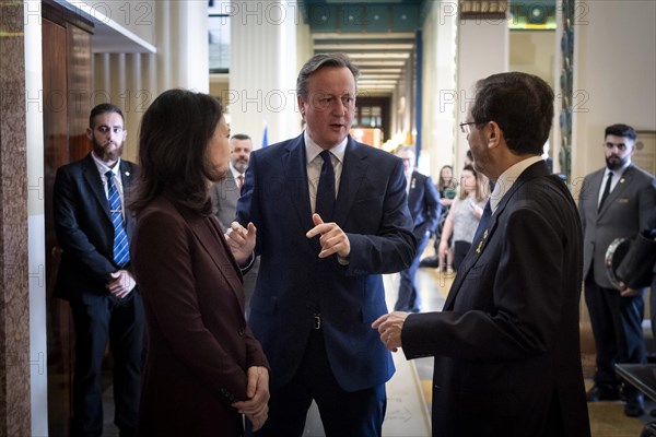 Annalena Baerbock (Alliance 90/The Greens), Federal Foreign Minister, meets David Cameron, Foreign Secretary of Great Britain, and Yitzchak Herzog, President of Israel, in Jerusalem, 17 April 2024. Photographed on behalf of the Federal Foreign Office