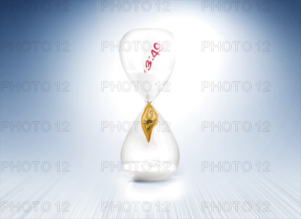 Hourglass with the number Pi on luminous white sand, symbolising Colchicum mathematics