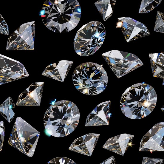 Seamless pattern of sparkling diamonds on a black background AI generated