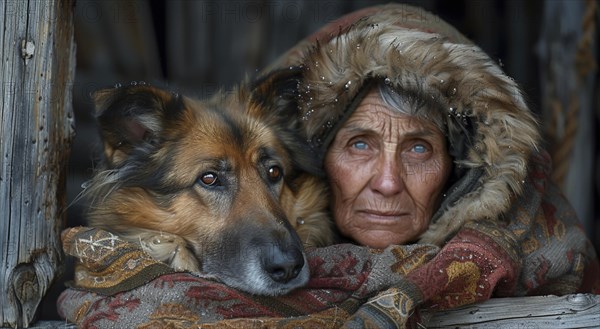 Bad weather, a woman looks sadly outside through a rainy window pane, AI generated