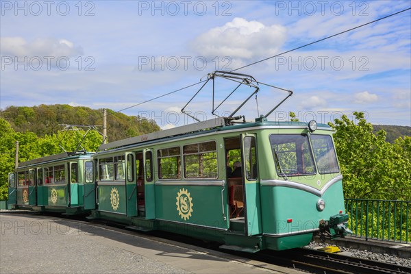 Drachenfelsbahn, Germany's oldest cog railway up the Drachenfels, a mountain in the Siebengebirge mountains above the Rhine between Koenigswinter and Bad Honnef, North Rhine-Westphalia, Germany, Europe