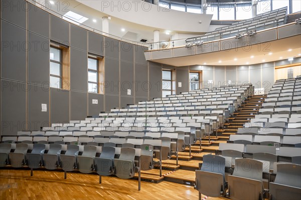 Rows of seats in an empty lecture theatre, interior photo, Department of Mechanical Engineering, Technical University of Munich, TUM, Garching, Bavaria, Germany, Europe