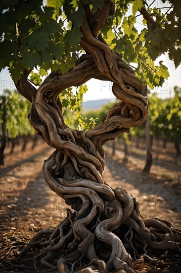 AI generated ancient weather gnarled trunks twisting skyward in a storied vineyard decades