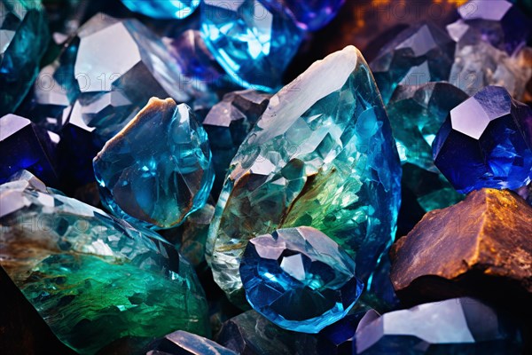 Blue and green crystals. KI generiert, generiert, AI generated