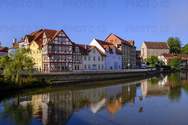 Houses on the Werra, Eschwege, Werratal, Werra-Meissner-Kreis, Hesse, Germany, Europe
