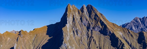 Panorama from Kegelkopf, 1959m to Hoefats 2259m, Allgaeu Alps, Allgaeu, Bavaria, Germany, Europe
