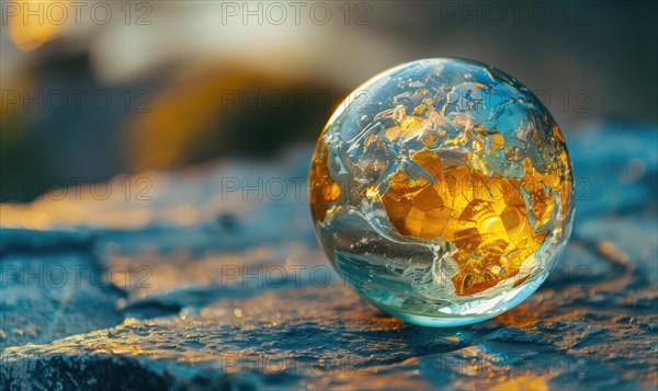 Earth globe sculpted from topaz gemstones AI generated