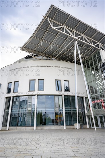 Entrance of the university building of the Department of Mechanical Engineering, Technical University of Munich, TUM, Garching, Bavaria, Germany, Europe