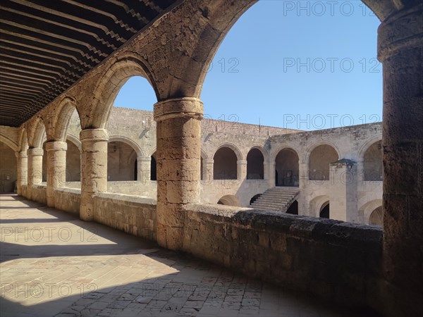 Two-storey building with surrounding arcade, Archaeological Museum in the former hospital of the Order of St John, 15th century, Old Town, Rhodes Town, Greece, Europe