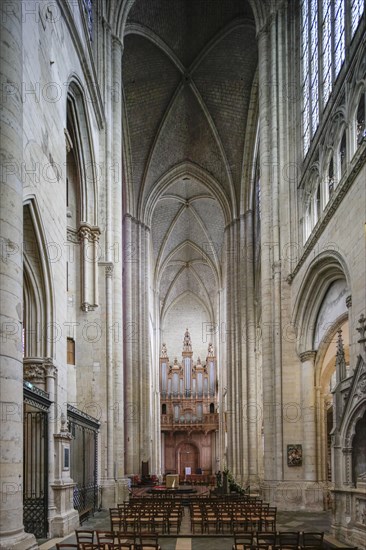 Transept with organ, Romanesque-Gothic Saint-Julien du Mans Cathedral, Le Mans, Sarthe department, Pays de la Loire region, France, Europe