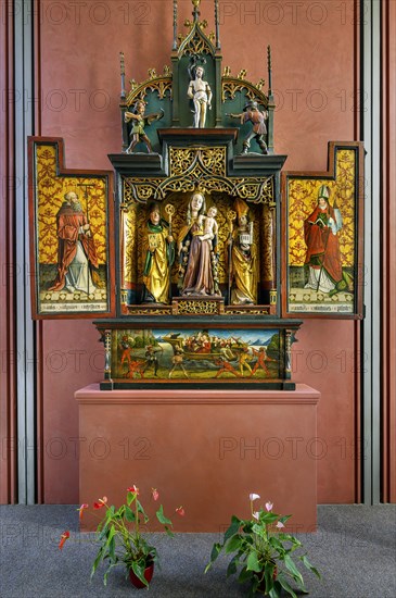 Winged altar in the chapel of the Catholic Church of the Ascension, listed building, Kempten, Allgaeu, Bavaria, Germany, Europe