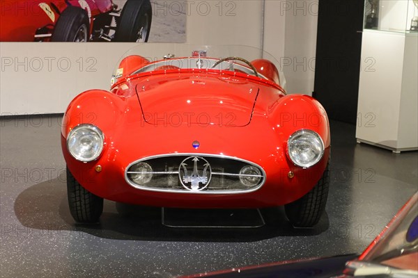 MASERATI A6GCS 53, A red Maserati racing car with a sporty design exhibited in a classic car collection, AUTOMUSEUM PROTOTYP, Hamburg, Hanseatic City of Hamburg, Germany Europe