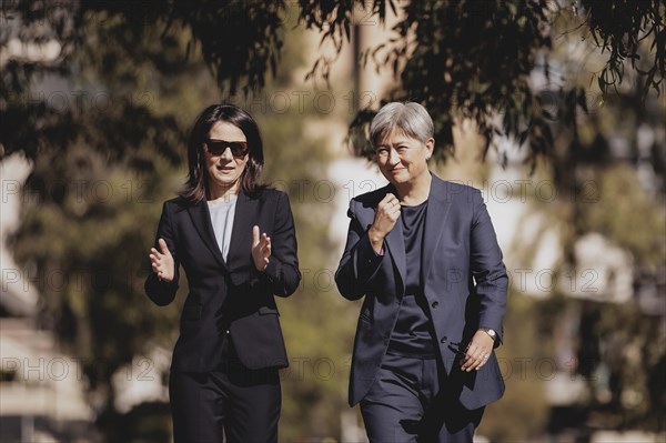 (L-R) Annalena Baerbock (Buendnis 90/Die Gruenen), Federal Foreign Minister, and Penny Wong, Foreign Minister of Australia, photographed during a meeting in Adelaide, 3 May 2024. Baerbock is travelling to Australia, New Zealand and Fiji for political talks / Photographed on behalf of the Federal Foreign Office