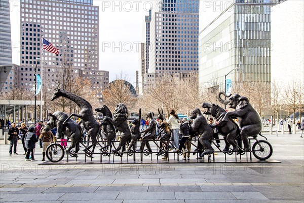 Outdoor art installation A Wild Life for Wildlife The Giant Tandem Bike by artist duo Gillie and Marc, 9-11 Memorial, Lower Manhattan, New York City