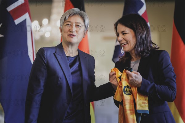 (R-L) Annalena Baerbock (Alliance 90/The Greens), Federal Foreign Minister, and Penny Wong, Foreign Minister of Australia, photographed during a joint meeting in Adelaide, 3 May 2024. Baerbock is travelling to Australia, New Zealand and Fiji for political talks / Photographed on behalf of the Federal Foreign Office