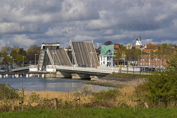 Bascule bridge is opened, Kappeln, Schlei, Schleswig-Holstein, Germany, Europe