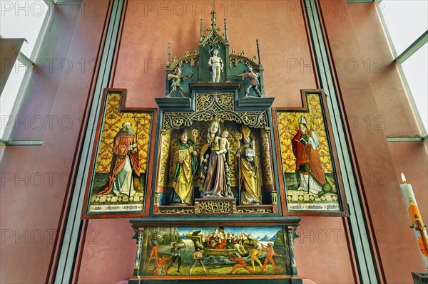 Winged altar in the chapel of the Catholic Church of the Ascension, listed building, Kempten, Allgaeu, Bavaria, Germany, Europe