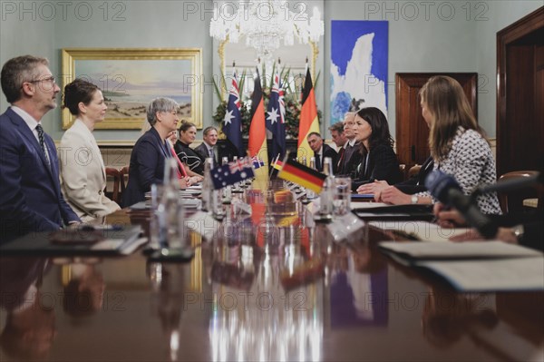 (R-L) Annalena Baerbock (Alliance 90/The Greens), Federal Foreign Minister, and Penny Wong, Foreign Minister of Australia, photographed during a joint meeting in Adelaide, 3 May 2024. Baerbock is travelling to Australia, New Zealand and Fiji for political talks / Photographed on behalf of the Federal Foreign Office