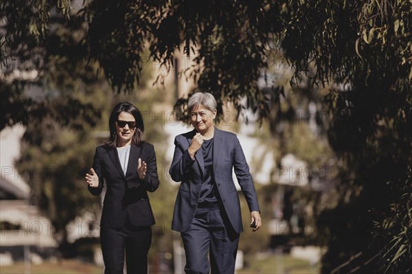 (L-R) Annalena Baerbock (Buendnis 90/Die Gruenen), Federal Foreign Minister, and Penny Wong, Foreign Minister of Australia, photographed during a meeting in Adelaide, 3 May 2024. Baerbock is travelling to Australia, New Zealand and Fiji for political talks / Photographed on behalf of the Federal Foreign Office