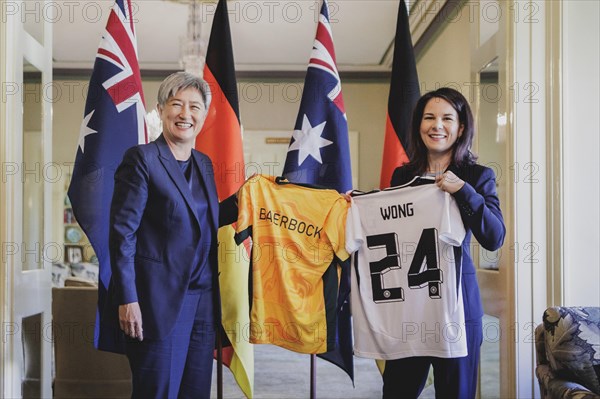 (R-L) Annalena Baerbock (Alliance 90/The Greens), Federal Foreign Minister, and Penny Wong, Foreign Minister of Australia, photographed during a joint meeting in Adelaide, 3 May 2024. Baerbock is travelling to Australia, New Zealand and Fiji for political talks / Photographed on behalf of the Federal Foreign Office