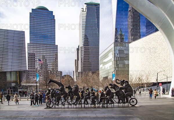 Outdoor art installation A Wild Life for Wildlife The Giant Tandem Bike by artist duo Gillie and Marc, 9-11 Memorial, Lower Manhattan, New York City