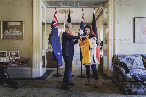 (R-L) Annalena Baerbock (Alliance 90/The Greens), Federal Foreign Minister, and Penny Wong, Foreign Minister of Australia, photographed during a joint meeting in Adelaide, 3 May 2024. Baerbock is travelling to Australia, New Zealand and Fiji for political talks / Photographed on behalf of the Federal Foreign Office