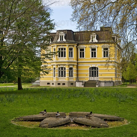 Artwork entitled Waterflower by Ora Avital in the municipal park with the Villa Erckens, Grevenbroich, North Rhine-Westphalia, Germany, Europe