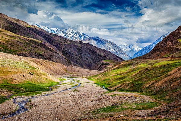 Himalayan landscape in Himalayas mountains in Spiti valley, Himachal Pradesh, India, Asia