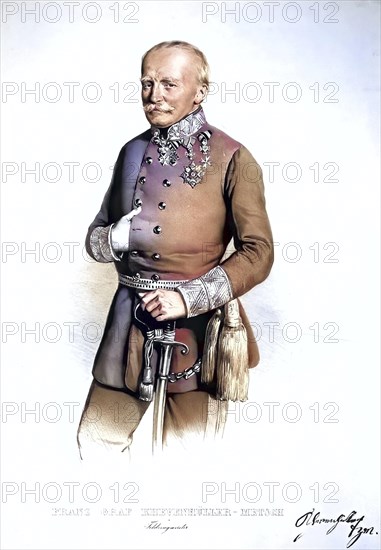 Franz von Khevenhueller-Metsch (born 3 October 1783 in Vienna, died 15 November 1867 in Prague) was an imperial Austrian field commander and from 1846 Grand Prior of the Order of St John of Bohemia, Historical, digitally restored reproduction from a 19th century original, Record date not stated